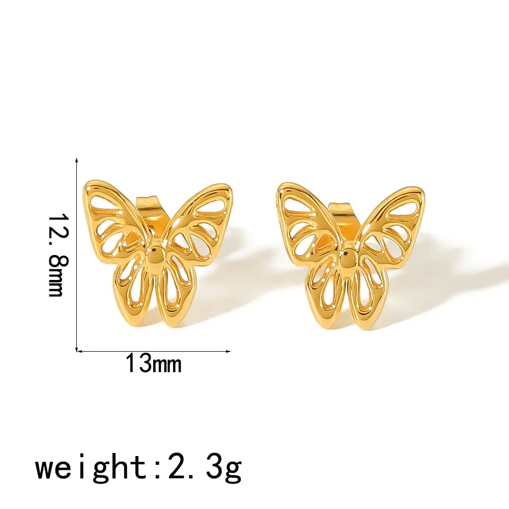 1 pair of exquisite and fashionable  gold-plated stainless steel geometric heart-shaped hollow butterfly dot diamond earrings for women's jewelry for daily wear h5Picture2